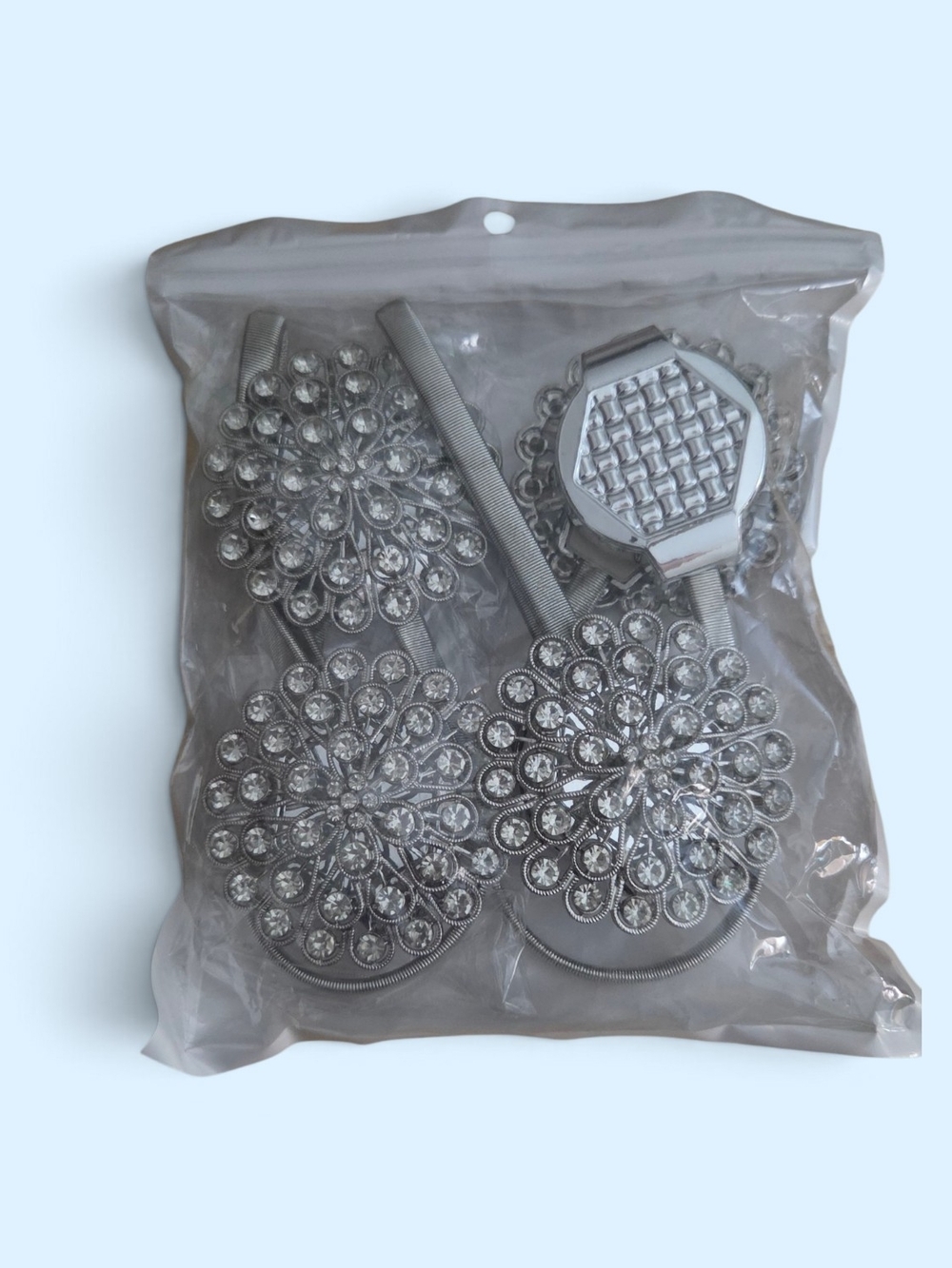 Crystal Floral Silver Curtain Tiebacks - Set of 4
